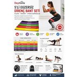 5’li Egzersiz Direnç Bant Seti – Pilates, Yoga, Fitness ve Crossfit Direnç Lastiği Seti | Kalça, Bacak, Kol ve Vücut Geliştirme Antrenman Bandı