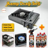 5'Li Gaz Taşınabilir Portatif Kamp Ocağı Tekli Tek Gözlü Gri Renk Kartuşlu Piknik Tüp Bağlantı Ocak
