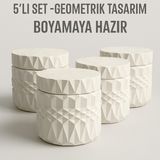 5’li Geometrik Desenli Boyanabilir Alçı Kutu – Modern Hobi & Dekoratif Obje Seti
