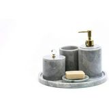 5'li Gri Mermer Yuvarlak Formlu Banyo Seti Gold