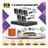 5'li Güvenlik IP Kamera Seti - 4MP Dış Mekan Kamera, 3.6mm Lens, H.265, PoE, Warm Led Gece Görüşlü