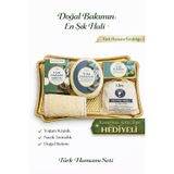 5'li Hediye Banyo Seti – 4 Adet Türk Hamam Zeytinyağlı Sabun - 1 Adet Süngerli Sabun ve Kabak Lifli Kese ve Tepsili