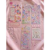 5'li Karışık Kız Çocuk Tırnak Dövmesi/Sticker ve 3D Kabartmalı Sticker Seti - Karakter Figürlü - Okul Hediye Seti