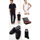 5Lİ Kutulu Erkek Çeyiz Paketi Pijama Takım & Şort Atlet Boxer Çorap - Kemer Cüzdan Set ve Terlik H