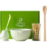 5'li Matcha Çay Seti, Bambu Süpürge, Kaşık, Kürek ve Seramik Kase ile - Açık Yeşil
