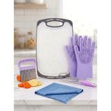 5'li Mutfak Ekipman Takımı Renkli (-Mikrofiber Bez 40X50, Kaymaz Kesme Tahtası 40X24X1, Çırpıcı, Patates Dilimleyici, Bulaşık Eldiveni-) - Mor