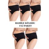 5'li Paket Siyah Kadın Pamuklu Likralı Yüksek Bel Hamile Lohusa Külot - XL