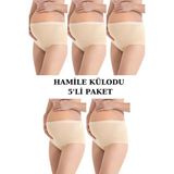 5'li Paket Ten Rengi Kadın Pamuklu Likralı Yüksek Bel Hamile Lohusa Külot - 4XL