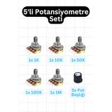 5'li Potansiyometre Seti + Pot Başlığı 1k 10k 50k 100k 1m