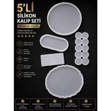 5’li Premium Silikon Kalıp Seti – Epoksi Reçine Tepsi, Magnet ve Tesbih Kalıbı