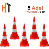 5'li Pvc Trafik Konisi 90 cm Çift Reflektifli Trafik Dubası - Turuncu