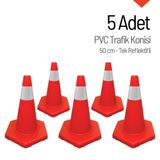 5'li PVC Trafik Konisi Seti 50 cm Tek Reflektifli - Ağırlıksız Trafik Dubası