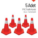 5'li Pvc Trafik Konisi Seti 50 cm Tek Reflektifli Trafik Dubası