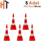 5'li Pvc Trafik Konisi Seti 75 cm Çift Reflektifli Trafik Dubası - Turuncu