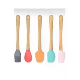 5'Li Renkli Ahşap Saplı Uçlu Spatula Fırçalı Kaşık Seti -Yemek Hazırlık Seti 21 Cm
