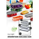 5'li Set Embox Dikdörtgen Erzak, Gıda Saklama Kabı Antrasit