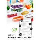 5'li Set Embox Dikdörtgen Erzak, Gıda Saklama Kabı Beyaz
