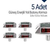 5'li Set Kırmızı Güneş Enerjili Çakar Yol Butonu, Ankrajlı