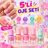 5'li Soyulabilir Oje Seti Çocuklar için Parlak Renkler | Toksik Olmayan Formül, Kolay Uygulama