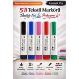 5'Li Tekstil Markörü Kalem Seti–Kumaş Yazı Kalemi | Siyah, Mavi, Pembe, Kırmızı, Yeşil
