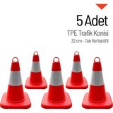 5'li Tpe Trafik Konisi Seti 32 cm Tek Reflektifli Trafik Dubası