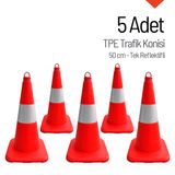 5'li Tpe Trafik Konisi Seti 50 cm Tek Reflektifli Trafik Dubası