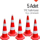 5'li Tpe Trafik Konisi Seti 70 cm Çift Reflektifli Trafik Dubası