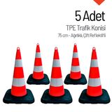 5'li Tpe Trafik Konisi Seti 75 cm Ağırlıklı Çift Reflektifli Trafik Dubası