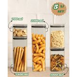 5'li Vakumlu Contalı Kare Erzak,un,bakliyat Saklama Kabı SETI-1X700 ML-2X1000 ML-1X1400 ML-1X2100 ml
