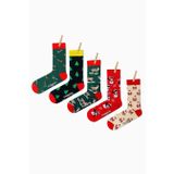 5'li Yılbaşı Christmas Desenli Renkli Soket Çorap Seti