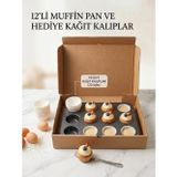 5M AHŞAP DEKOR METAL YAPIŞMAZ MUFFİN KEK KALIBI (KAĞIT KEK KALIBI HEDİYELİ)12 BÖLMELİ