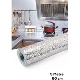 5METRE x 60 cm Mermer Desenli Yapışkanlı Folyo-Mutfak, Banyo ve Mobilya Duvar Kağıdı Yenileme Için Kolay Uygulama - 60 x 500 cm - Gümüş