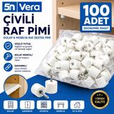 5N Vera 100 Adet Çivili Raf Pimi Beyaz | Dolap Raf Destek Pimi | Mobilya Raf Tutucu Sabitleme Aparatı