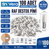 5N Vera 100 Adet Raf Destek Pimi Seti | Metal Gövdeli Plastik Kaplamalı Dolap Raf Tutucu | Gardırop Kitaplık Mutfak Dolabı Raf Taşıyıcı Aparatı