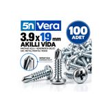 5N VERA 5N VERA 3.9x19 mm Akıllı Vida 100 Adet – Matkap Uçlu Kendinden Delici Sac Metal Montaj Vidası