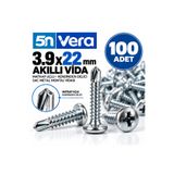 5N VERA 5N VERA 3.9x22 mm Akıllı Vida 100 Adet – Matkap Uçlu Kendinden Delici Sac Metal Montaj Vidası