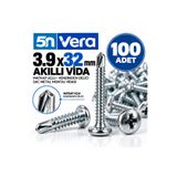 5N VERA 5N VERA 3.9x32 mm Akıllı Vida 100 Adet – Matkap Uçlu Kendinden Delici Sac Metal Montaj Vidası