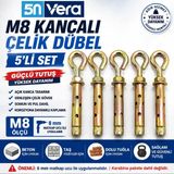 5N Vera 8 mm Kapalı Kanca Çelik Dübel - Beton Tavan Askı Aparatı 5'li Set Güvenli Kullanım