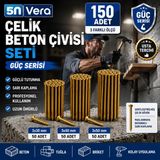 5n Vera Çelik Beton Çivisi Seti 150 Adet | 3X30 Mm, 3X40 Mm, 3X50 mm | 3 Farklı Ölçü | Beton, Tuğla ve Briket Için
