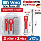 5N Vera Fischer Duopower 10X50 Dübel + 6X70 Havşa Başlı Sunta Vidası Seti | 2 Dübel + 2 Vida, 4 Parça Kutulu Mini Tamir ve Montaj Kiti