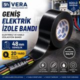 5n Vera Geniş Elektrik Izole Bandı 48 mm x 20 Yard (18,3 Metre) | Güçlü Yapışkanlı Siyah Pvc Elektrikçi ve Kablo Izolasyon Bandı