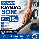 5n Vera Kaydırmaz Bant 25 mm x 15 Metre | Siyah Kendinden Yapışkanlı Merdiven Kayma Önleyici Güvenlik Bandı