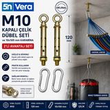 5N Vera M10 Kapalı Çelik Dübel Seti ve 10X100 mm Karabina | 4’lü Ağır Yük Tavan Askı Montaj Aparatı | Hamak Salıncak Boks Torbası Askısı
