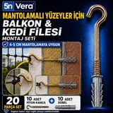 5n Vera Mantolamalı Yüzeyler Için Balkon ve Kedi Filesi Montaj Seti – 4-5 cm Mantolamaya Uygun 10 Piton Kanca + 10 Dübel