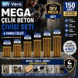 5n Vera Mega Çelik Beton Çivisi Seti 150 Adet | 6 Farklı Ölçü | 2X20 Mm, 2X25 Mm, 2X30 Mm, 3X30 Mm, 3X40 Mm, 3X50 mm | Beton, Tuğla ve Briket Için