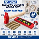5N Vera Tablo ve Çerçeve Asma Seti – 100 gr Çekiç + 20 Adet Çelik Beton Çivisi + 3 Gözlü Mıknatıslı Mini Su Terazisi | Duvar, Saat, Raf ve Dekorasyon Için 22 Parça Montaj ve Hizalama Seti