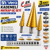 5N Vera Titanyum Kaplama Kademeli Matkap Ucu Seti 3 Parça 4-12 Mm, 4-20 Mm, 4-30 Mm HSS