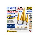 5NVERA 3'lü Kademeli Matkap Ucu Seti | 4-12 mm, 4-20 mm, 4-30 mm | Titanyum Kaplama Step Drill Bit Set