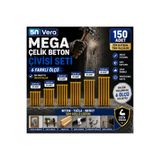 5NVERA 5N VERA Mega Çelik Beton Çivisi Seti 150 Adet | 6 Farklı Ölçü | 2x20 mm, 2x25 mm, 2x30 mm, 3x30 mm, 3x40 mm, 3x50 mm | Beton, Tuğla ve Briket İçin