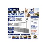 5NVERA Balkon Filesi Montaj Seti 30 Parça 21X100 Piton Kanca 8 mm Dübel Kedi Güvenlik